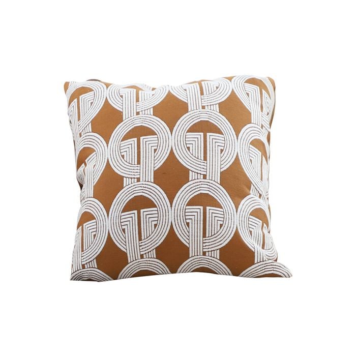 SOGA 45cm Brown Jacquard Throw Pillow – Circular Chain Design