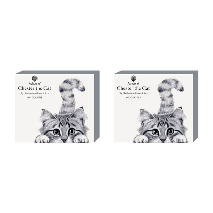2x 6pc Ashdene Chester The Cat Coaster Serveware Set Animal Art Design