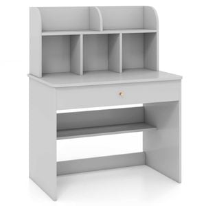 Costway Kids Study Desk Writing Table W/drawer Hutch Storage Shelf Grey
