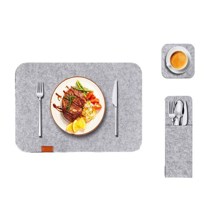 Catzon 1PC Felt Placemats Coasters Cutlery Heat-Resistant Non-Slip Light Gray