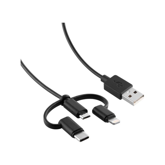 Antsig 2m 3 In 1 Cable USB-A To Lightning Micro USB-C