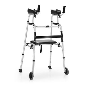 Costway Folding Walkers Mobility Platform Upright Walker w/Removable Arm Support-Silver