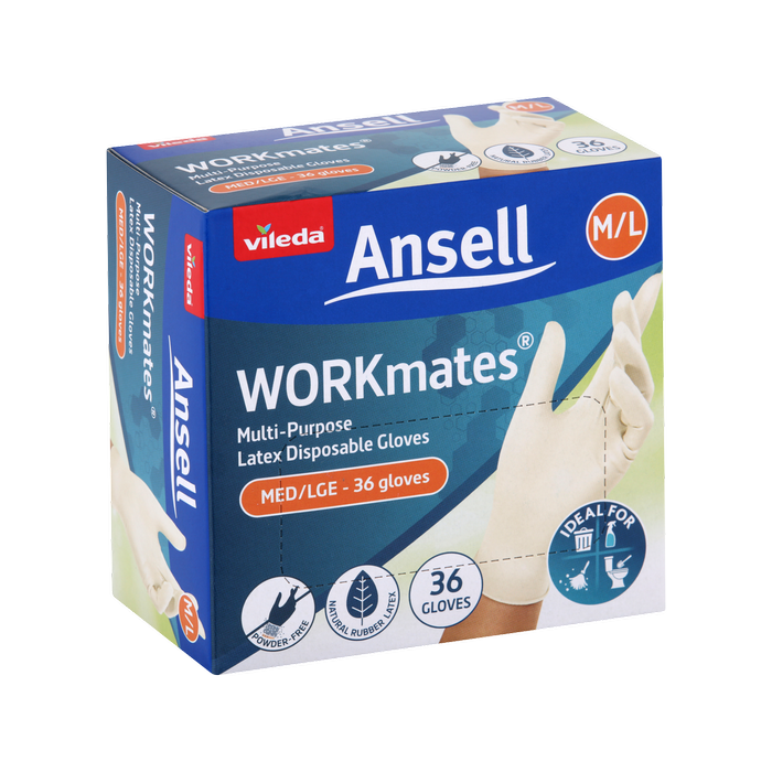 Vileda Ansell WORKmates® Latex Disposable Gloves 36pk - Medium/Large
