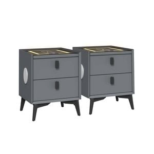 Oikiture Set Of 2 Smart Bedside Tables Grey