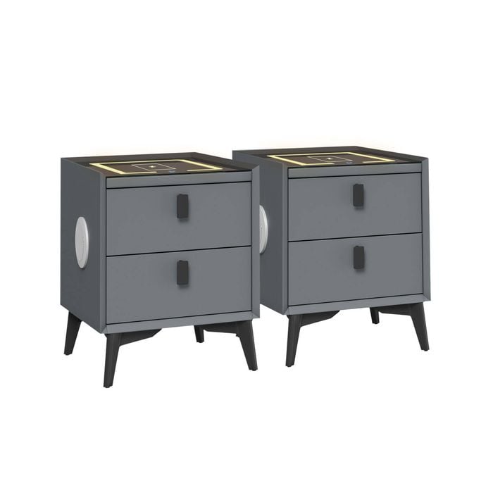 Oikiture Set Of 2 Smart Bedside Tables Grey