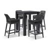 Santorini Outdoor Aluminium Square Bar Table Charcoal With 4 Hugo Rope Stools & Denim Grey Cushions