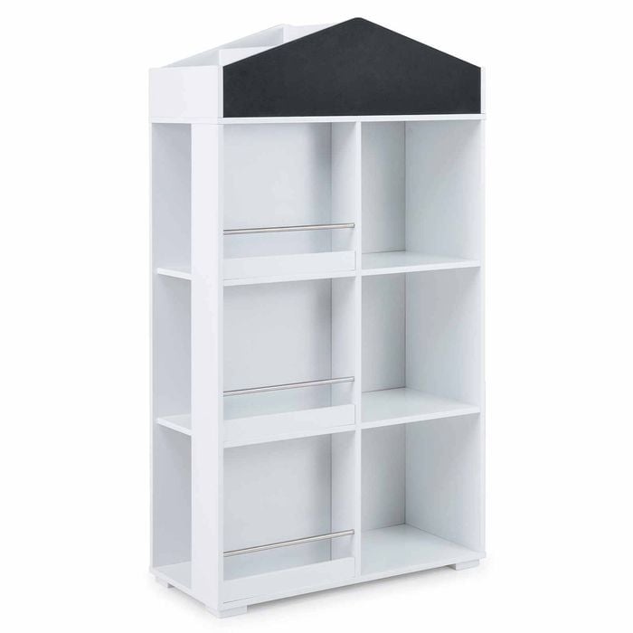 Costway Kid Bookshelf Wooden Toy Storage Organizer Chalkboard House Shape