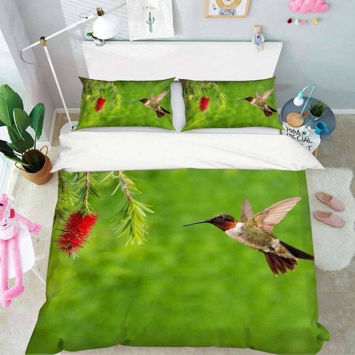 3D Green Leaves Bird 008 Bed Pillowcases Quilt King Single Size