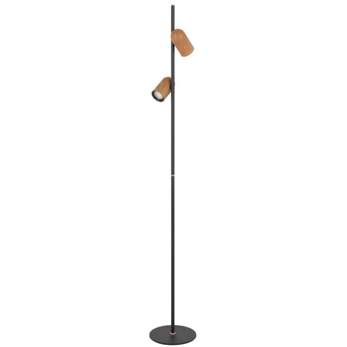 Telbix Kindle Modern Standing Floor Lamp Light Foot Switch Aluminium Metal Black Wood Wood Tones Sand