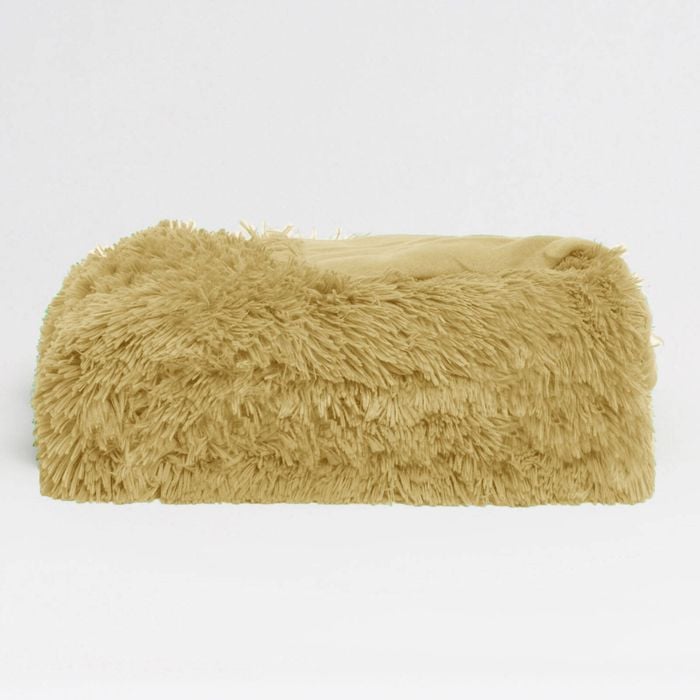 Hotel Living Long Hair Faux Fur Throw Tan