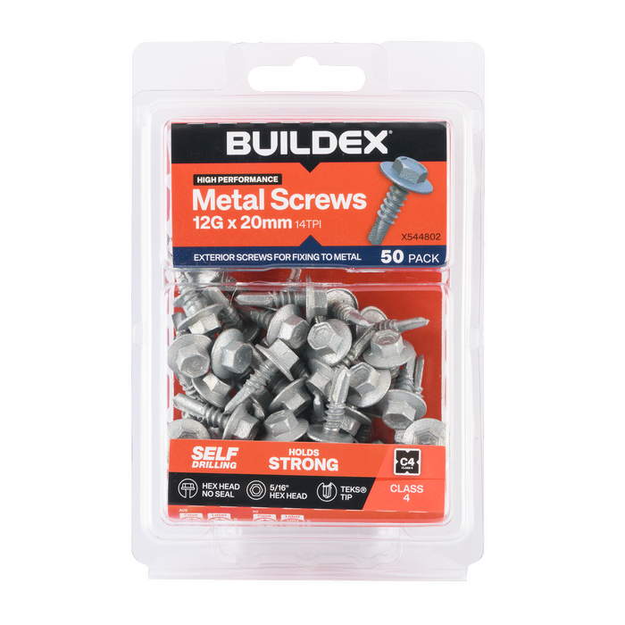 Buildex 12G x 20mm Class 4 Sheet Metal Screws - 50 Pack