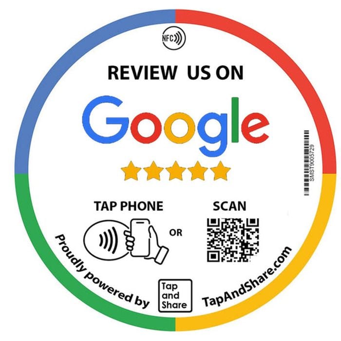 Tap and Share Contactless Sharing Smart NFC 'Review us on Google' Epoxy Sticker + QR code