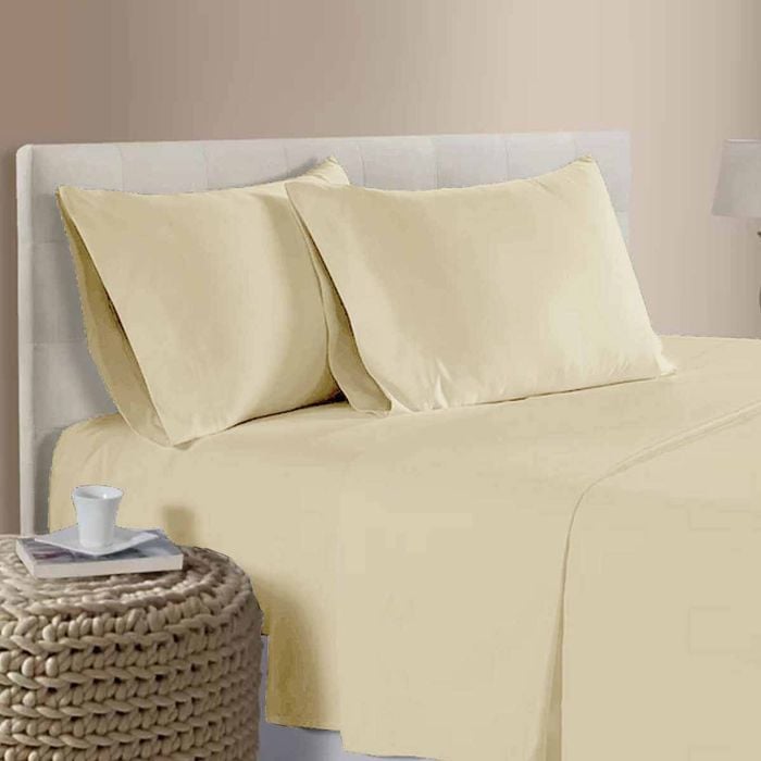 400TC 100% Cotton Sateen Premium Sheet Set 40cm Wall Rich Cream Double