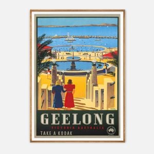 Galrie Vintage Geelong Victoria Australia Travel Poster by James Northfield Art Decor, Wood Frame, A0 84 x 119cm (33 x 47inch)