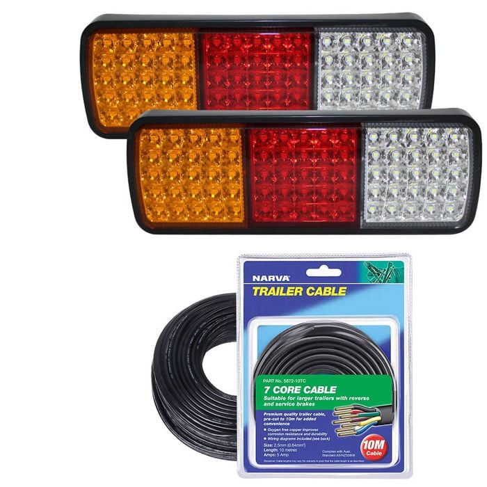 Elinz 2x LED Tail Lights Stop Reverse Turn Indicator 12V Caravan Truck 10M Narva 7 Core Trailer Cable