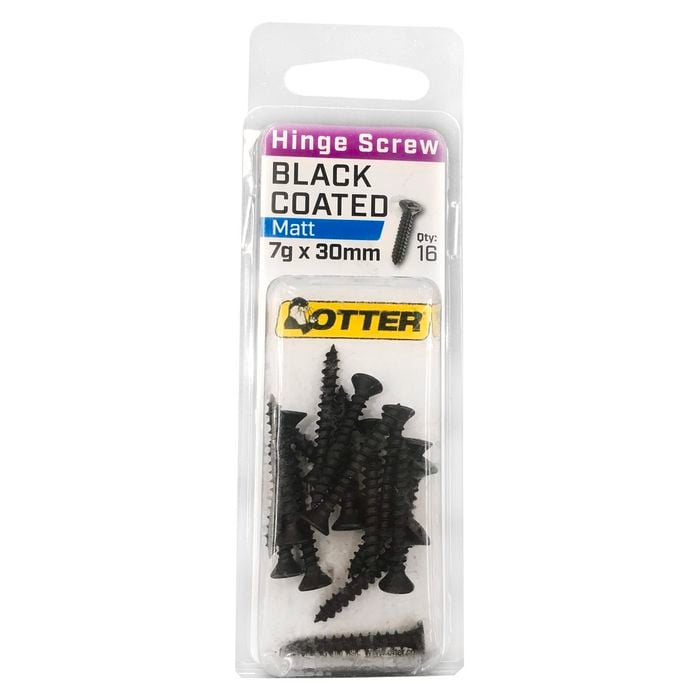Otter 7 x 30mm Black Coated Hinge Screws - 16 Pack