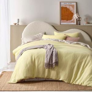 Vintage Design Homewares Queen Light Yellow Hugo Butter Cotton Gauze Quilt Cover Set
