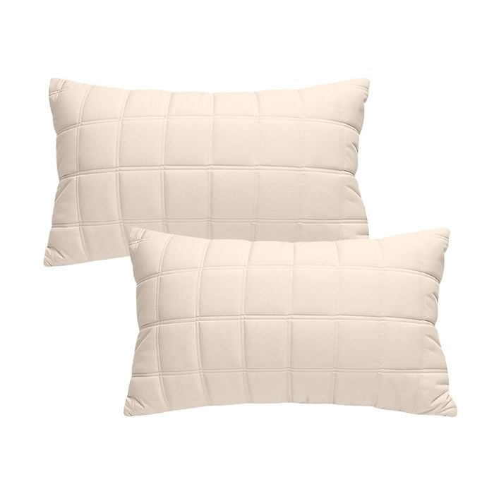 SOGA 2X 30cm Beige Quilted Grid Pattern Decorative Throw Pillow