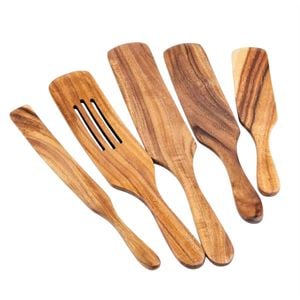 Catzon Teak Spurtle Spatula Set Of 5 Non Stick Cookware For Serving Stirring Mixing