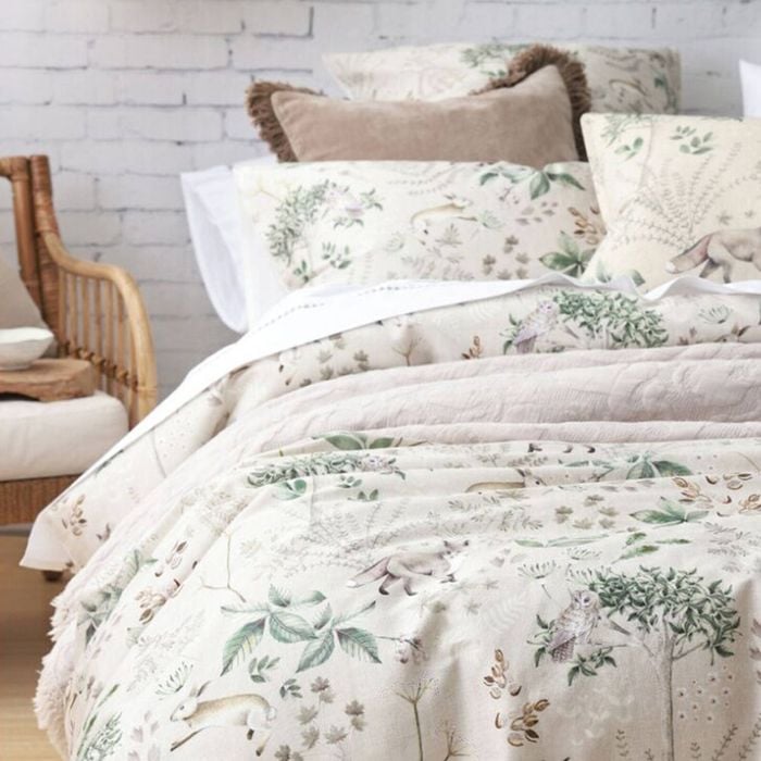 MM Linen 300TC Briar Whimsical Woodland Print Quilt Duvet Cover Set Super King