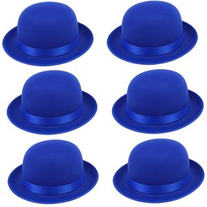 6x BOWLER HAT Party Vintage Costume Derby Felt Dance Halloween Bulk in Blue