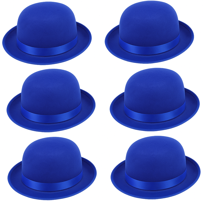 6x BOWLER HAT Party Vintage Costume Derby Felt Dance Halloween Bulk in Blue