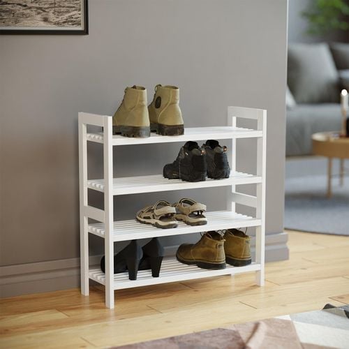 Flexi Storage Living White Bamboo Stackable 2 Tier Shoe Rack Bunnings Australia