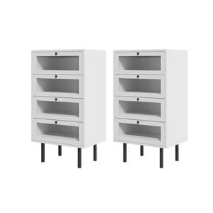 Oikiture 4 Chest of Drawers Tallboy Dresser Storage Cabinet White Set of 2