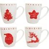 4pc LVD Christmas New Bone China Drinking Mugs Gift Set 5.5x10cm Red/White