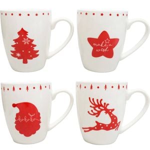 4pc LVD Christmas New Bone China Drinking Mugs Gift Set 5.5x10cm Red/White