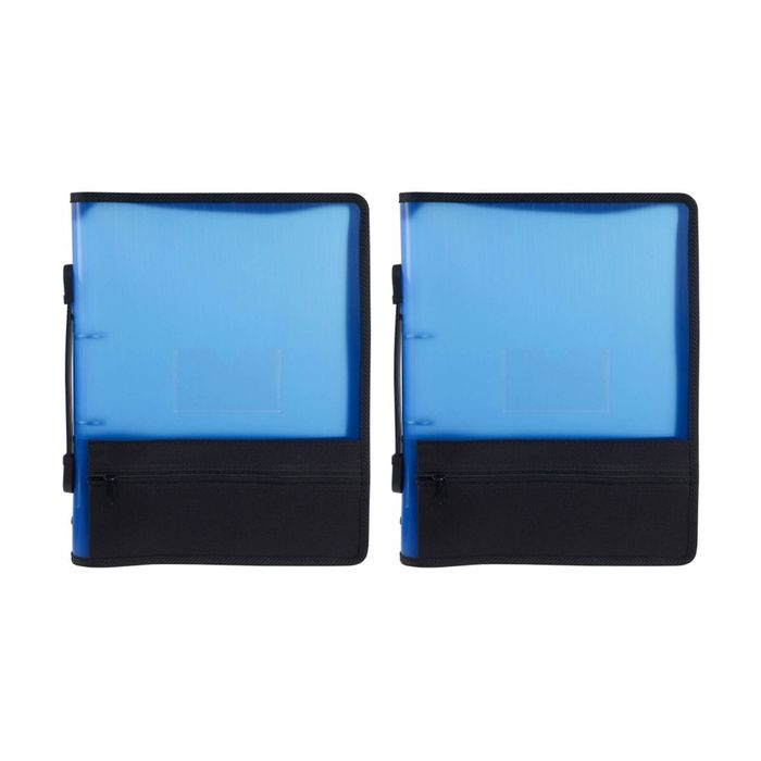 2x Marbig 2 O-ring Zipper Binder W/ Storage A4 File Document Organiser 25mm Blue