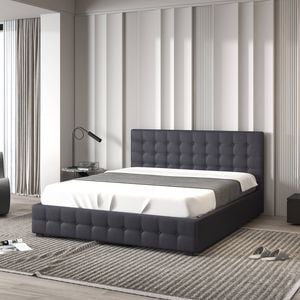 King Gas Lift Bed Frame - Dark Grey Upholstered with Underbed Storage Dark Grey King