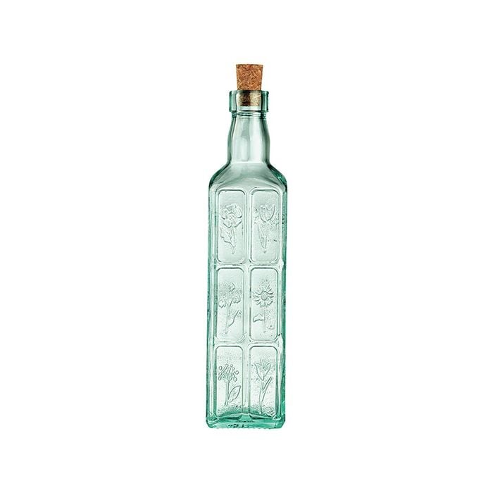 Bormioli Rocco Country Home Fiori Olive Oil Bottle with Cork Lid - 570ml - Green