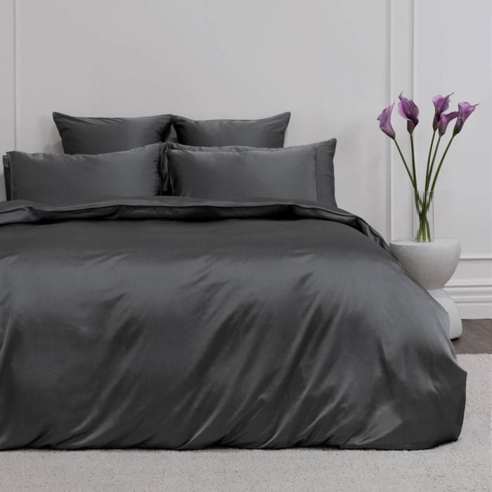 Bedding Co. Quilt Cover Set 100% Mulberry Silk 22 Momme Dark Grey Super King