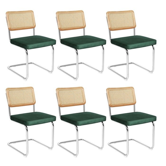 Levede 6pcs Replica Cesca Velvet Cantilever Dining Chairs - Green