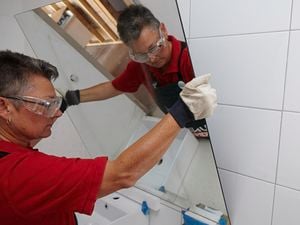 DIY Step Image - How to install a bathroom mirror . Blob storage upload.