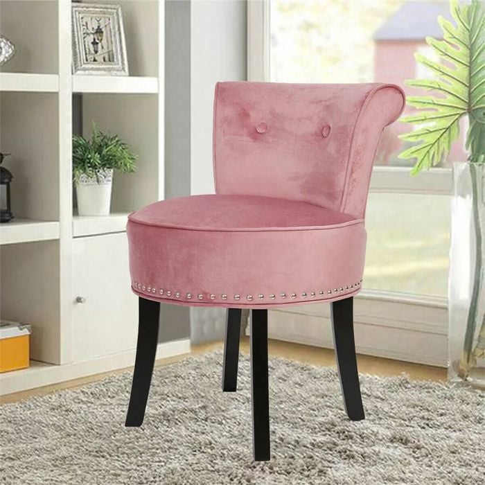 P&P Pink Velvet Vanity Chair With Tufted Back Nailhead Trim
