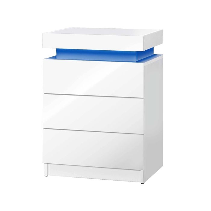 Oikiture Bedside Tables Set of 2 LED Nightstand Cabinet Side Table White