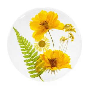 Leni Handcrafted Floral Resin Coaster W/ Real Yellow Flowers Clear 10x10x0.6cm