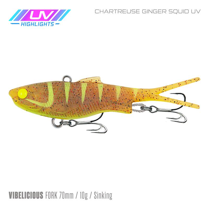 Samaki Vibelicious Fork Tail Vibe 70mm Soft Plastic Fishing Lure Ginger Squid UV