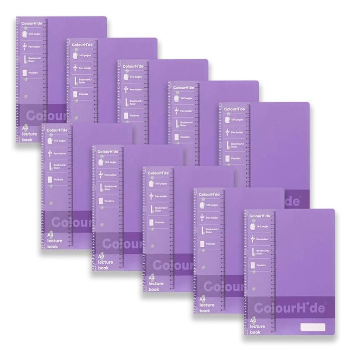 10x Colourhide Lecture Book W/ Ruler A4 Writing/school Notebook 140pgs Lavender