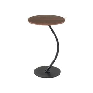 HOMFURN C-Shaped End Table Round Side Table Metal Frame Walnut Top Sofa Couch Tray