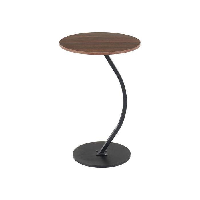 HOMFURN C-Shaped End Table Round Side Table Metal Frame Walnut Top Sofa Couch Tray