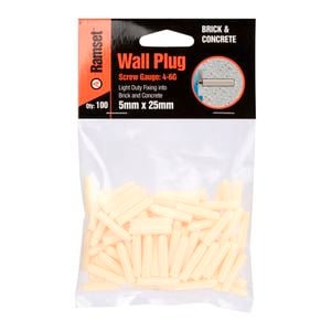 Ramset 5 x 25mm White Wall Plugs - 100 Pack