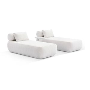 Norfolk Outdoor Aluminium Single Sun Lounge Set White With Side Table & Boucle Cream Cushions