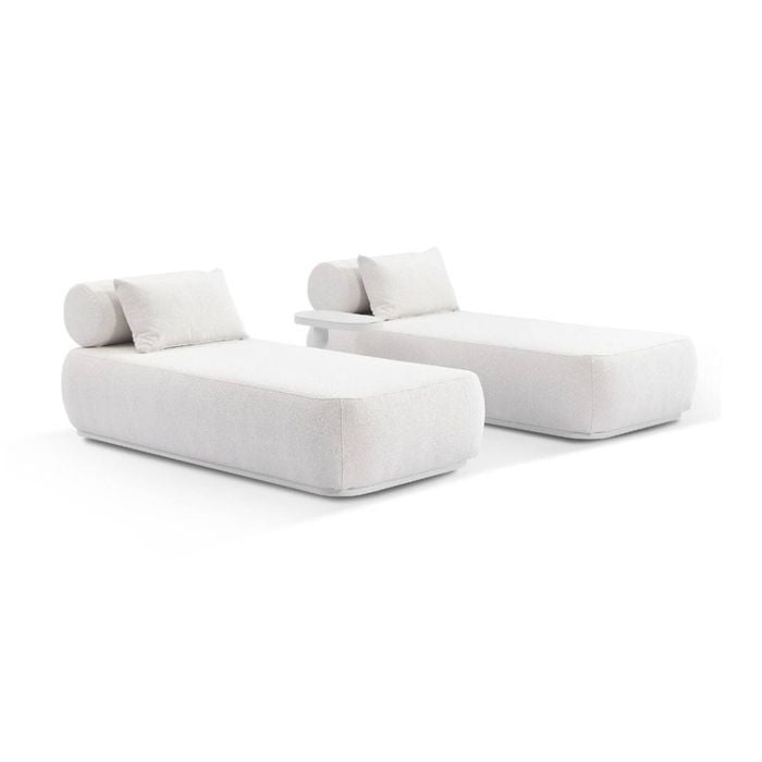 Norfolk Outdoor Aluminium Single Sun Lounge Set White With Side Table & Boucle Cream Cushions