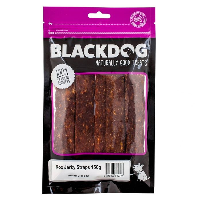 Blackdog 150g Pet Chew Low Fat/Salt Kangaroo Meat Jerky Straps Dog Treats/Snacks