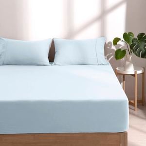 Dreamaker Superfine Washed Microfibre Combo Fitted Sheet Set Ice Blue Super King Bed