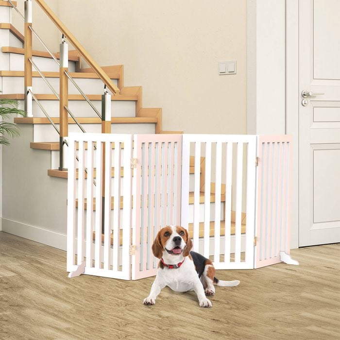 Advwin 4 Panel Dog Gate Wooden Pet Safety Fence