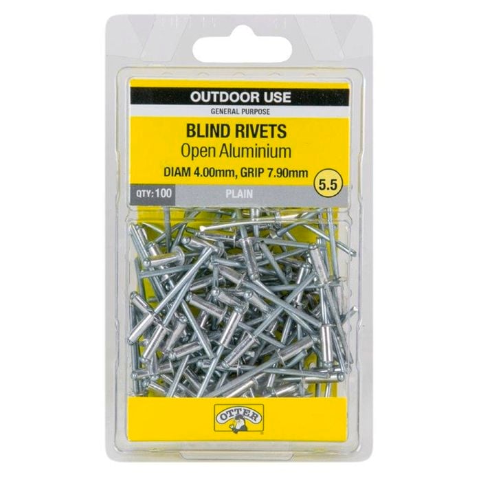 Otter 4.0 x 7.9mm Open Aluminium Blind Rivets - 100 Pack